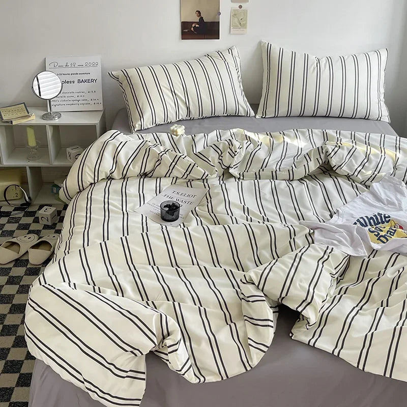 Queen/King Double Single Bed Stripe Bedding Comforter Set with Pillowcase bed sheet Single Full Size Bed Linen Duvet Cover Set