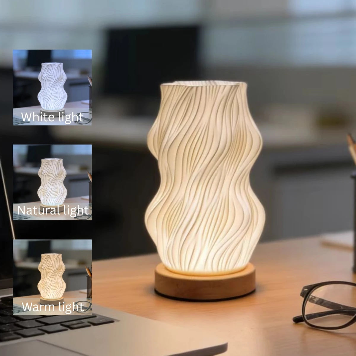 3D Printed Table Lamp USB Dimmable Twisted Texture Night