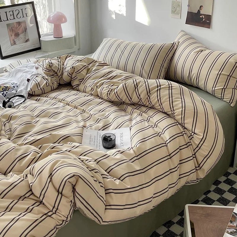 Queen/King Double Single Bed Stripe Bedding Comforter Set with Pillowcase bed sheet Single Full Size Bed Linen Duvet Cover Set