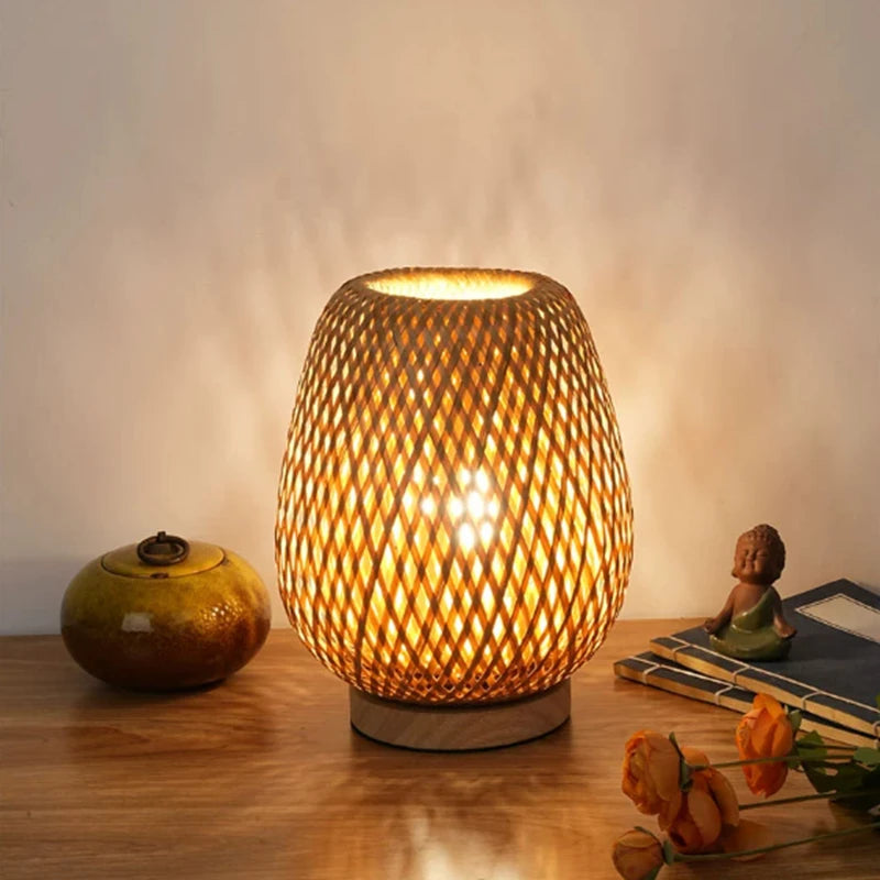 Small Bamboo-Woven Lamp Handmade