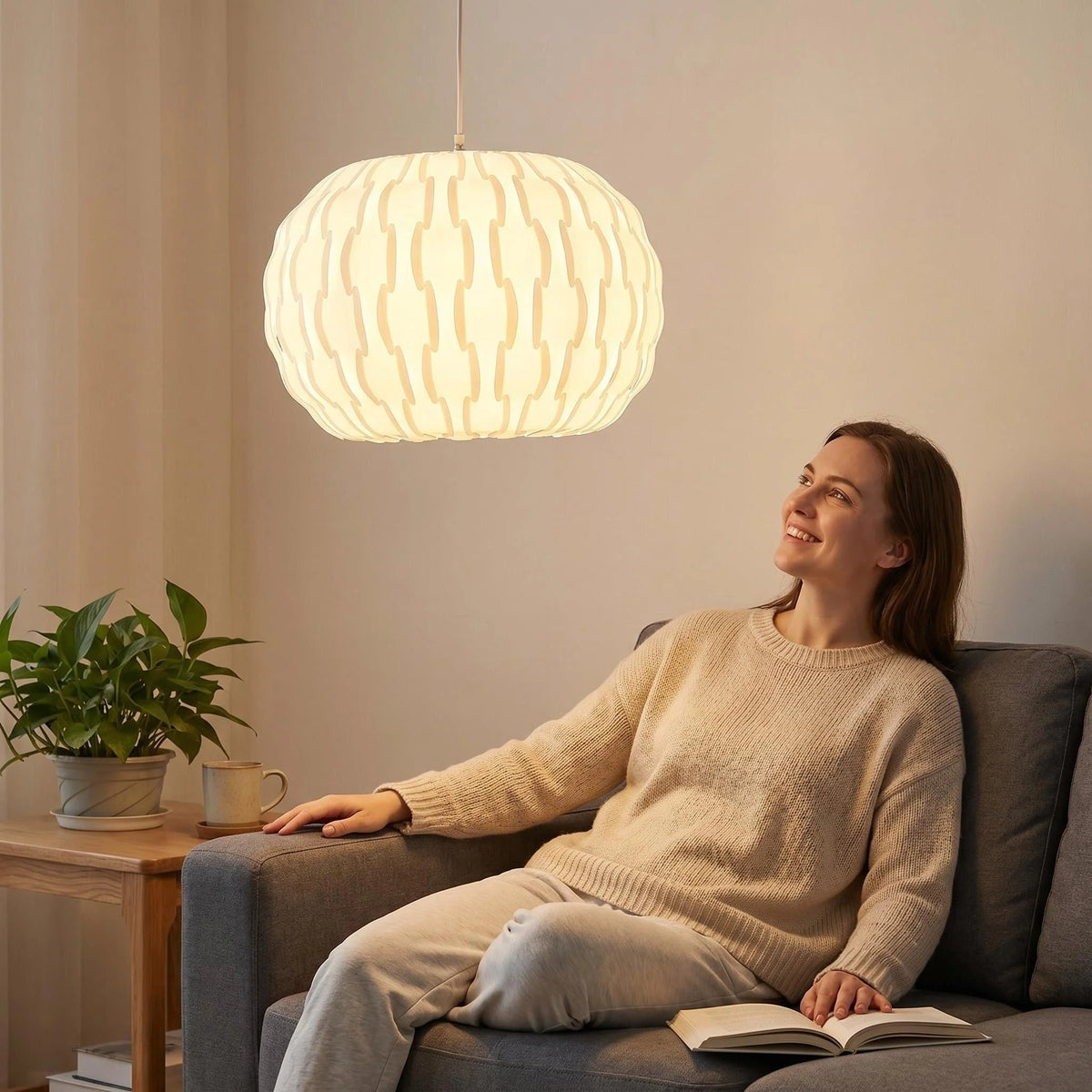 JOYINLED 40cm Hollow Woven Chandelier Shade, Lamp Shade for Pendant Light, White Acrylic Lamp Shade, Chandelier Light Cover