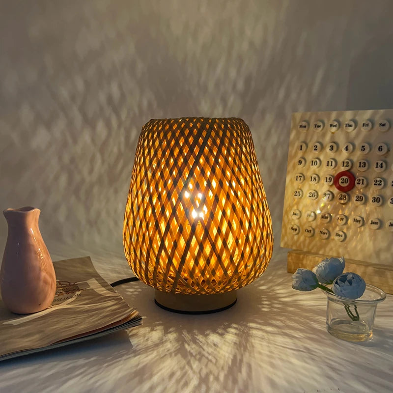 Small Bamboo-Woven Lamp Handmade