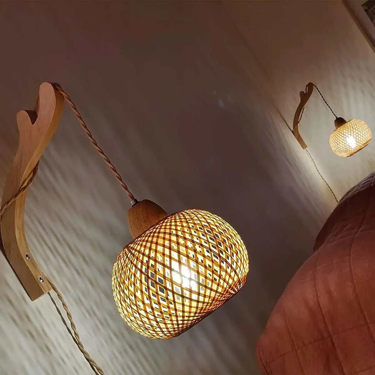 Bamboo Lantern Wall Lamp Natural Rattan Wicker E27 Chandeliers Hand-Woven Bamboo Room Decor Lampshades Wall Light Fixtures