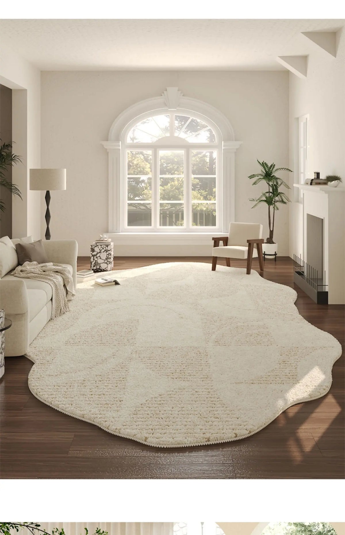 French Cream Style Carpets for Living Room Irregular Shape Bedroom Decor Line Carpet Fluffy Soft Plush Rug Thick Washable Mat