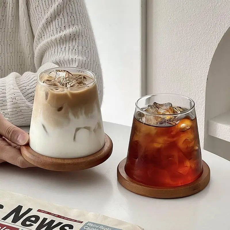 Transparent Coffee Cup, Japanese Style Glass Cup, Layered Cocktail Dessert Display Cup, Breakfast Milk Cup, 300ml Cold Drink Cup