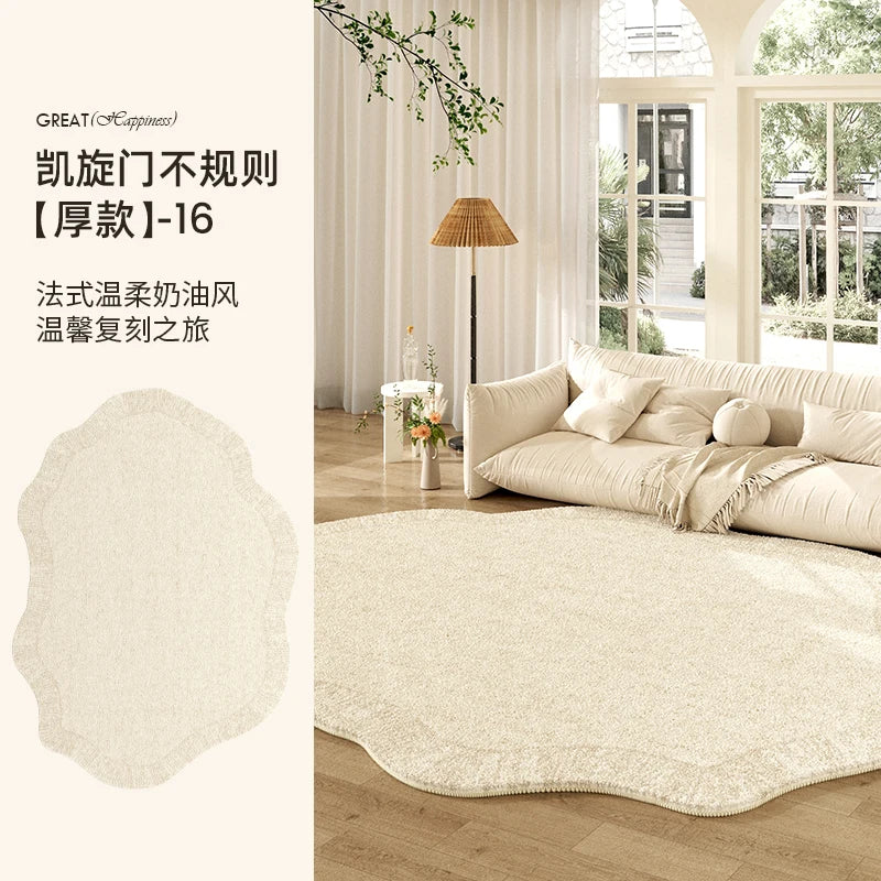 French Cream Style Carpets for Living Room Irregular Shape Bedroom Decor Line Carpet Fluffy Soft Plush Rug Thick Washable Mat