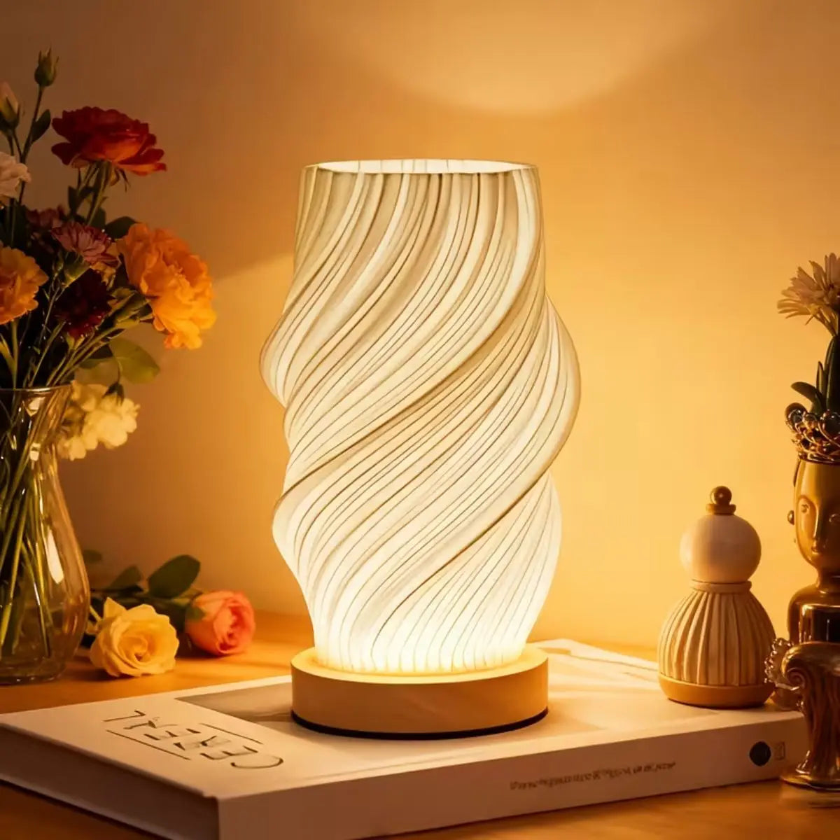 3D Printed Table Lamp USB Dimmable Twisted Texture Night