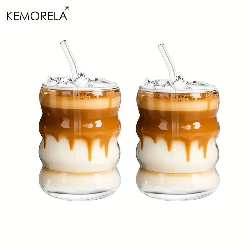 1/2PCS Of Wave Cups with Straws Suitable for Iced Coffee Juice Milk Four Seasons Drinking Water Cup Cute Caterpillar Cups