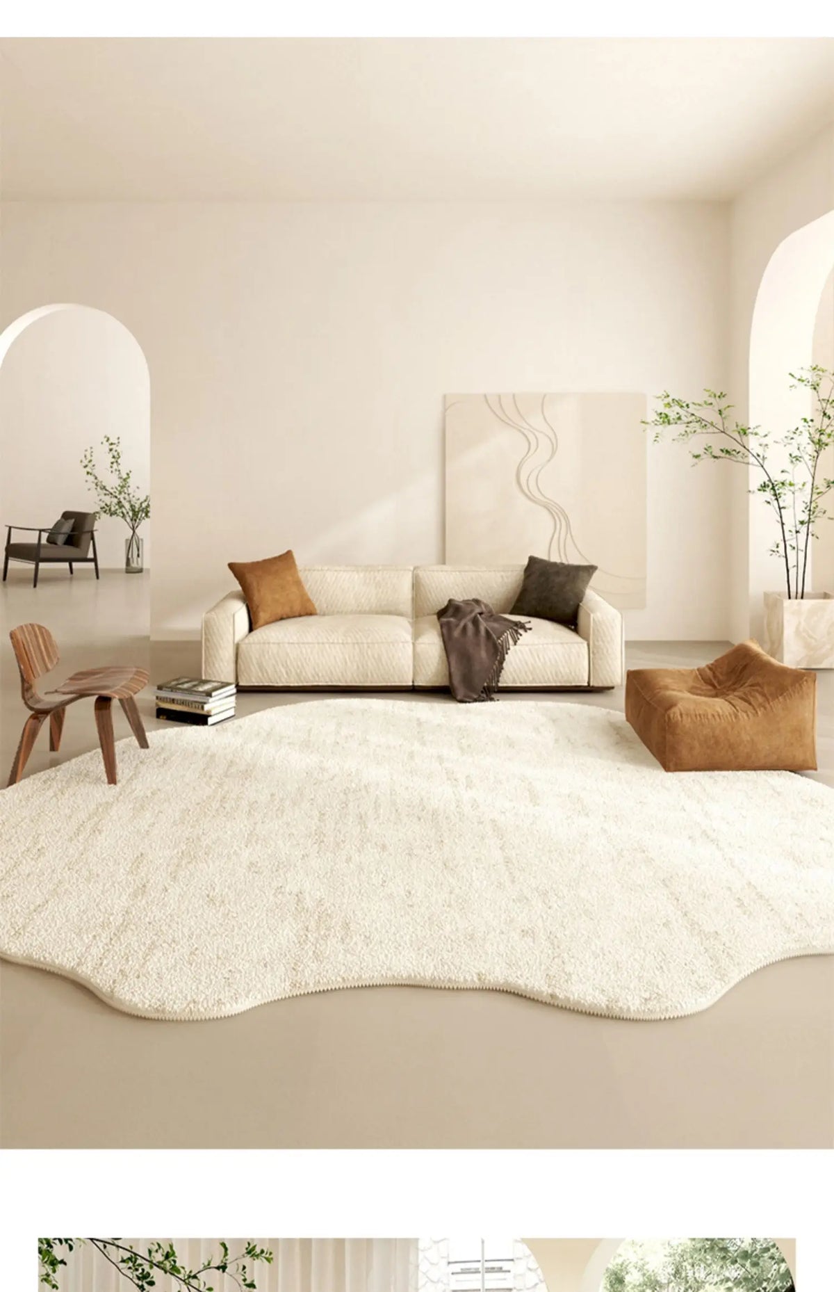 French Cream Style Carpets for Living Room Irregular Shape Bedroom Decor Line Carpet Fluffy Soft Plush Rug Thick Washable Mat