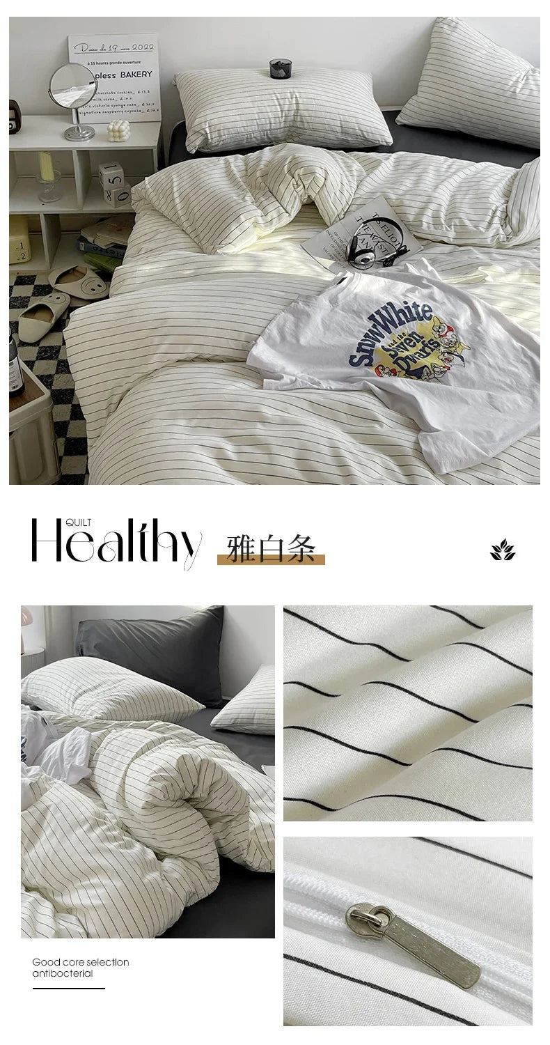 Queen/King Double Single Bed Stripe Bedding Comforter Set with Pillowcase bed sheet Single Full Size Bed Linen Duvet Cover Set