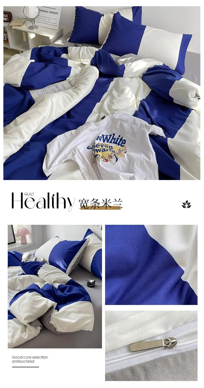Queen/King Double Single Bed Stripe Bedding Comforter Set with Pillowcase bed sheet Single Full Size Bed Linen Duvet Cover Set