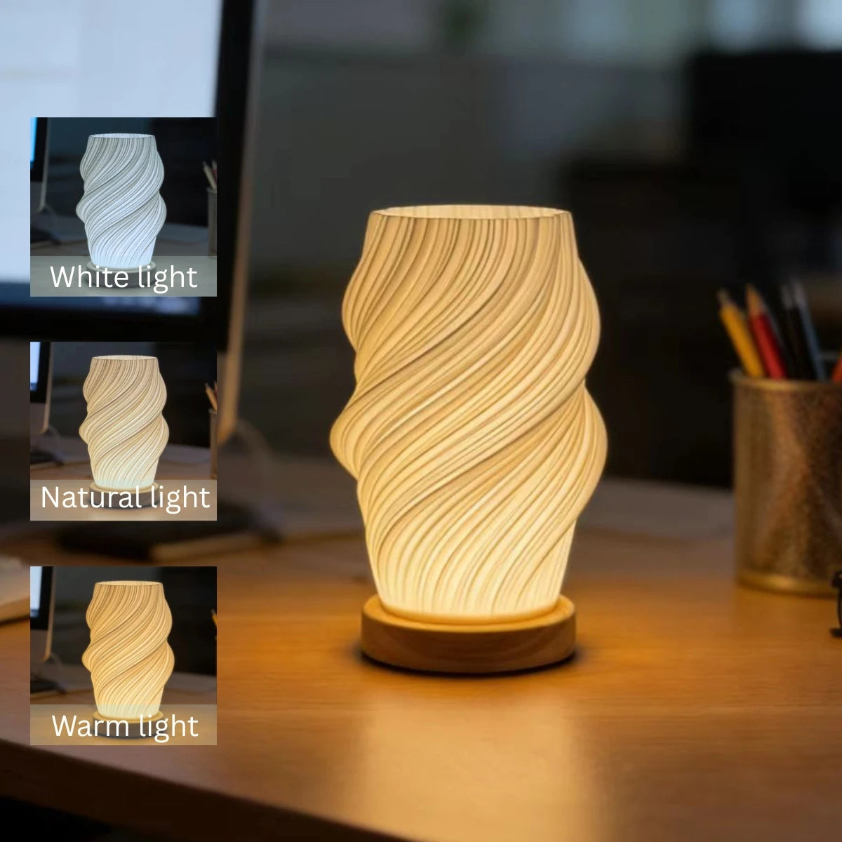 3D Printed Table Lamp USB Dimmable Twisted Texture Night