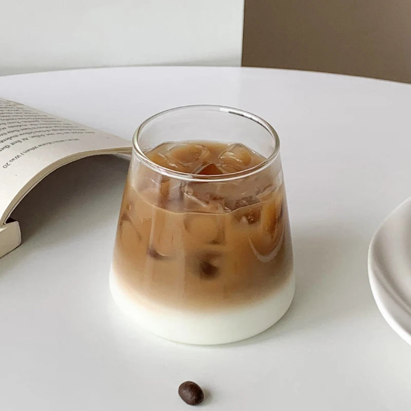 Transparent Coffee Cup, Japanese Style Glass Cup, Layered Cocktail Dessert Display Cup, Breakfast Milk Cup, 300ml Cold Drink Cup