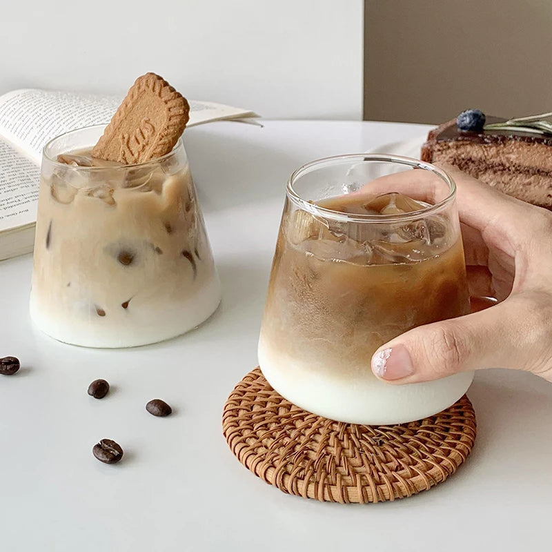 Transparent Coffee Cup, Japanese Style Glass Cup, Layered Cocktail Dessert Display Cup, Breakfast Milk Cup, 300ml Cold Drink Cup