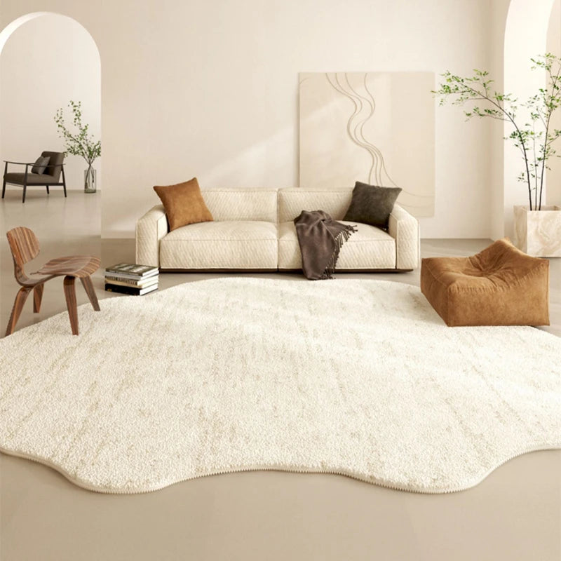 French Cream Style Carpets for Living Room Irregular Shape Bedroom Decor Line Carpet Fluffy Soft Plush Rug Thick Washable Mat