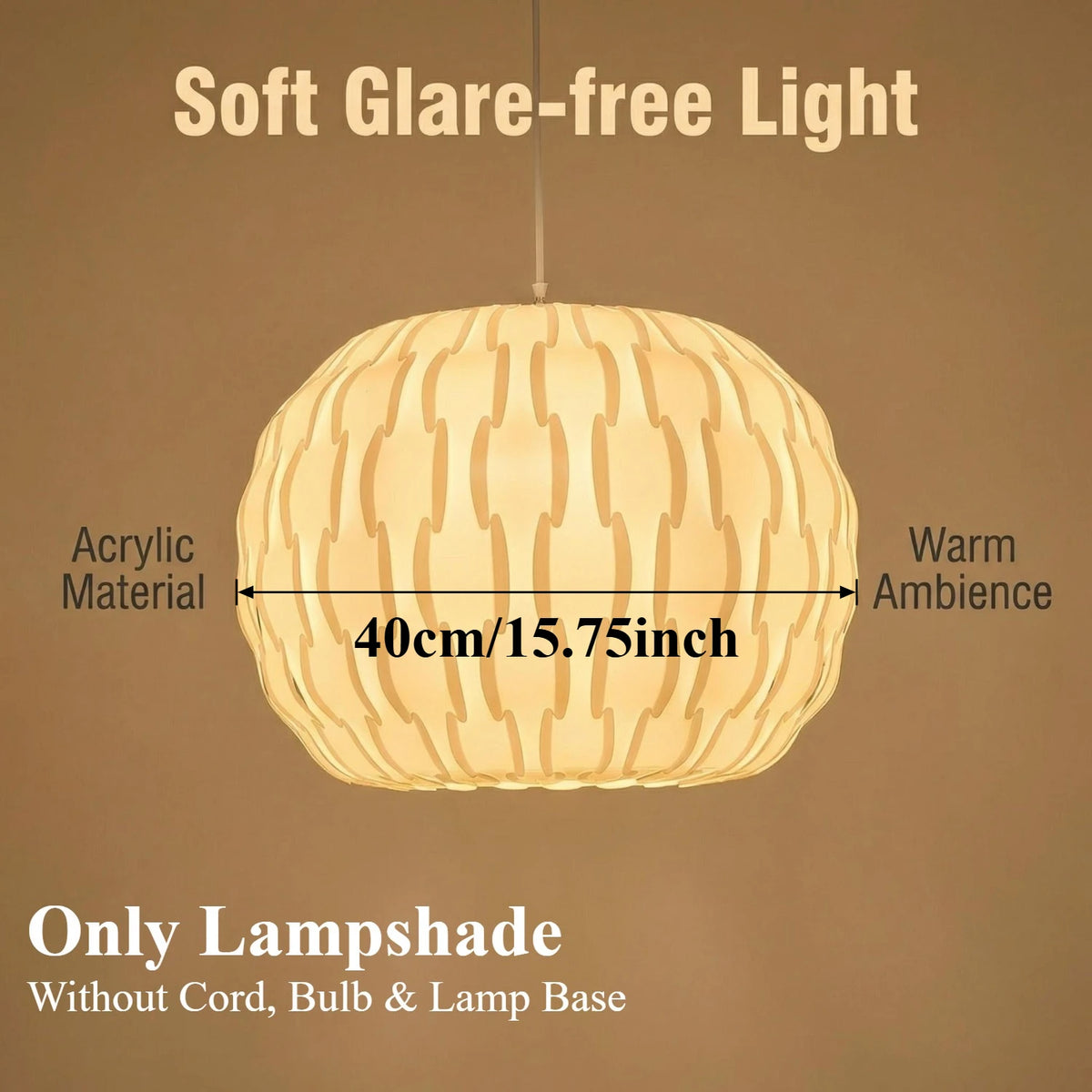 JOYINLED 40cm Hollow Woven Chandelier Shade, Lamp Shade for Pendant Light, White Acrylic Lamp Shade, Chandelier Light Cover