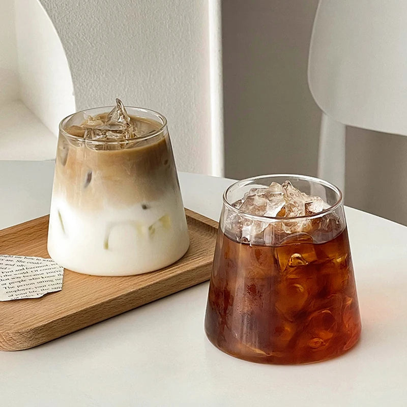 Transparent Coffee Cup, Japanese Style Glass Cup, Layered Cocktail Dessert Display Cup, Breakfast Milk Cup, 300ml Cold Drink Cup