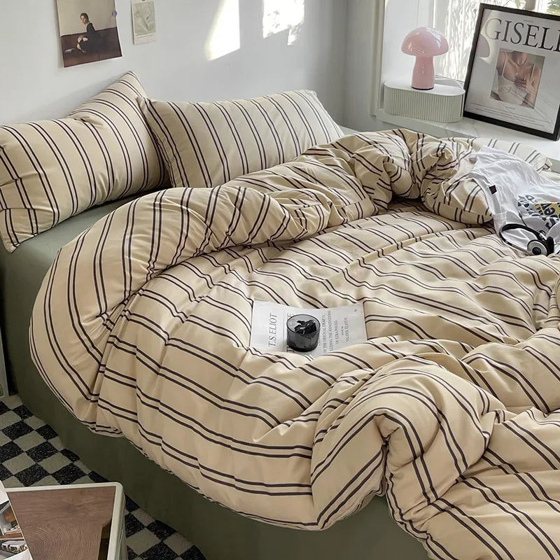 Queen/King Double Single Bed Stripe Bedding Comforter Set with Pillowcase bed sheet Single Full Size Bed Linen Duvet Cover Set