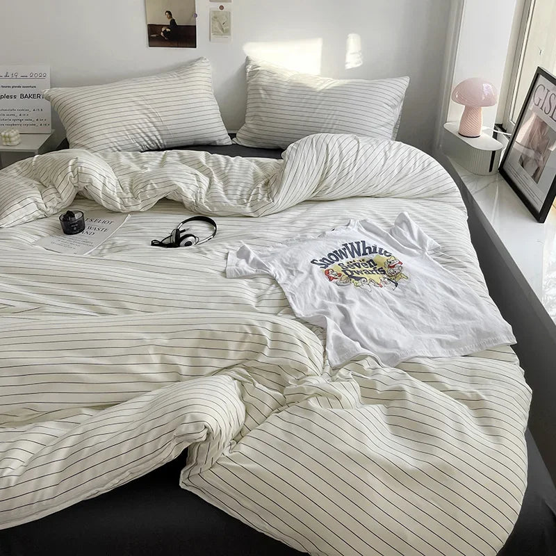 Queen/King Double Single Bed Stripe Bedding Comforter Set with Pillowcase bed sheet Single Full Size Bed Linen Duvet Cover Set