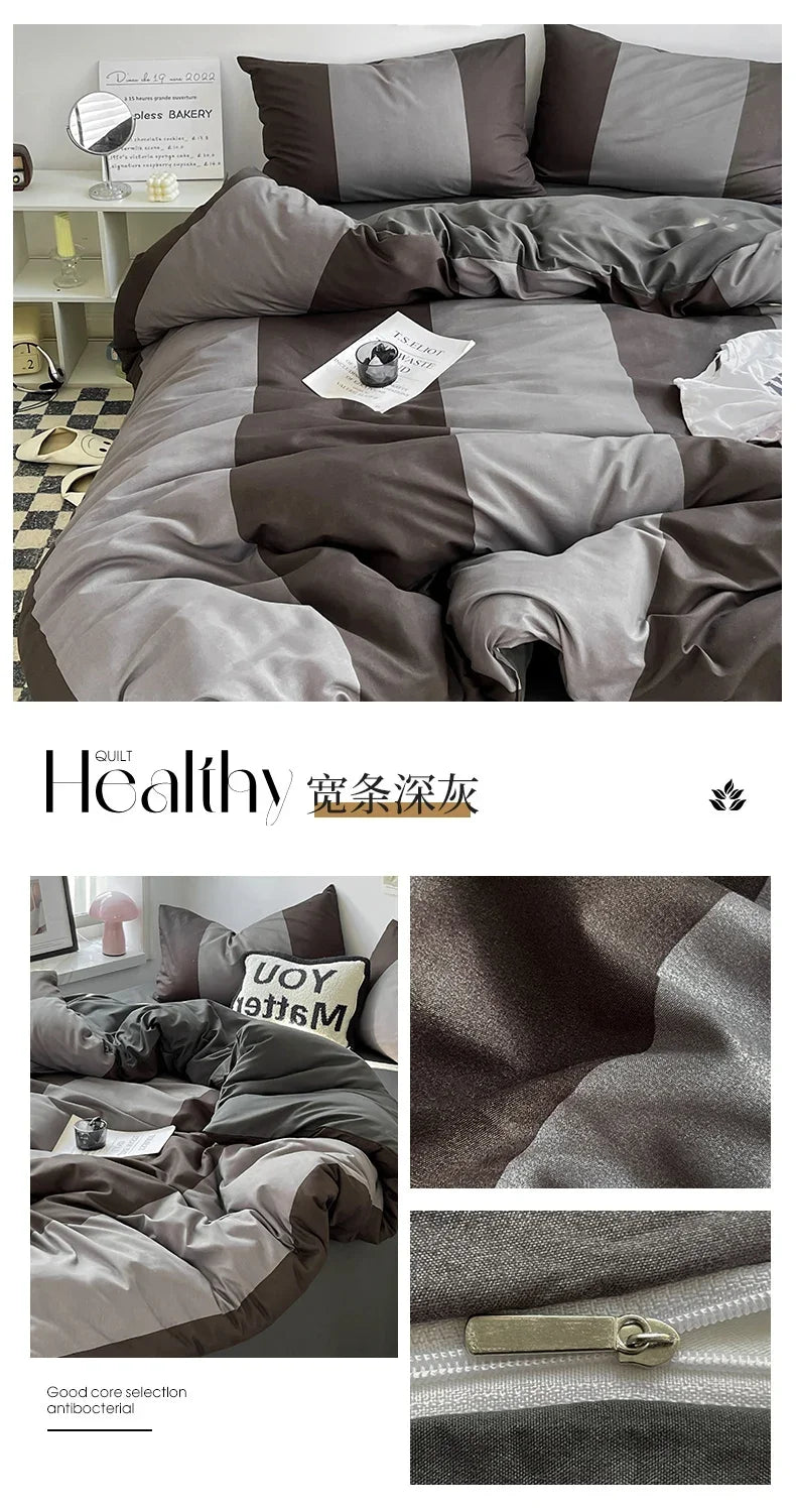 Queen/King Double Single Bed Stripe Bedding Comforter Set with Pillowcase bed sheet Single Full Size Bed Linen Duvet Cover Set