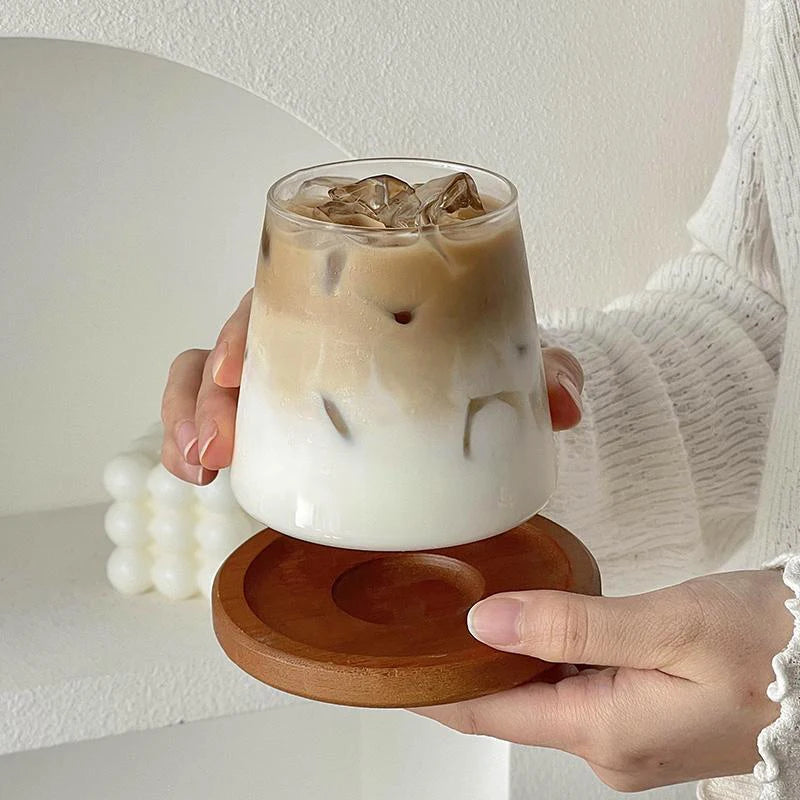 Transparent Coffee Cup, Japanese Style Glass Cup, Layered Cocktail Dessert Display Cup, Breakfast Milk Cup, 300ml Cold Drink Cup