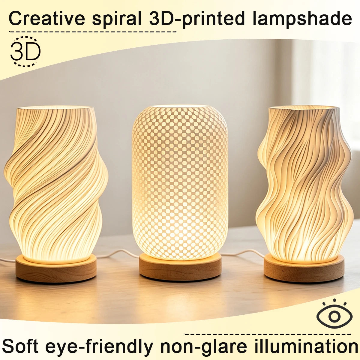 3D Printed Table Lamp USB Dimmable Twisted Texture Night