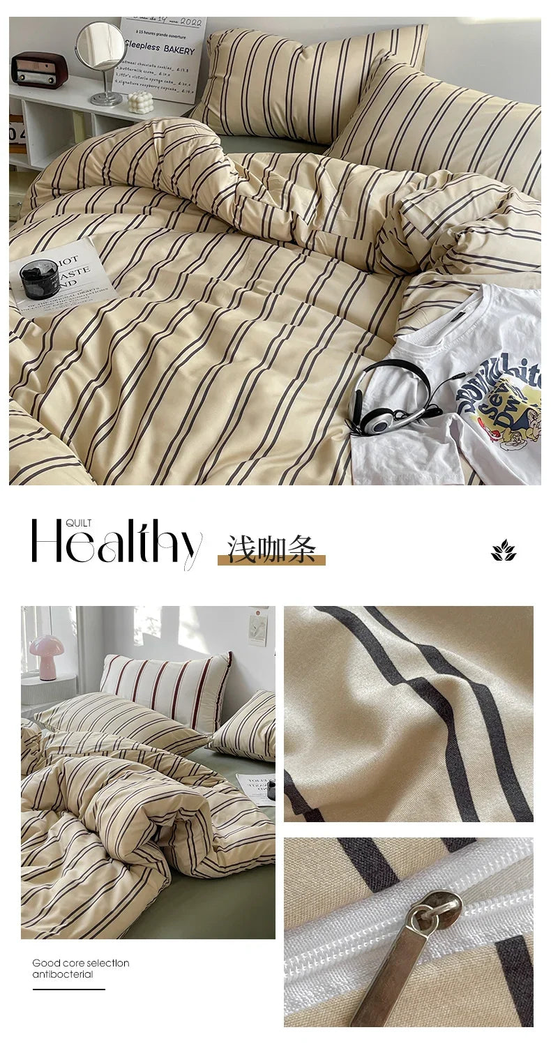 Queen/King Double Single Bed Stripe Bedding Comforter Set with Pillowcase bed sheet Single Full Size Bed Linen Duvet Cover Set
