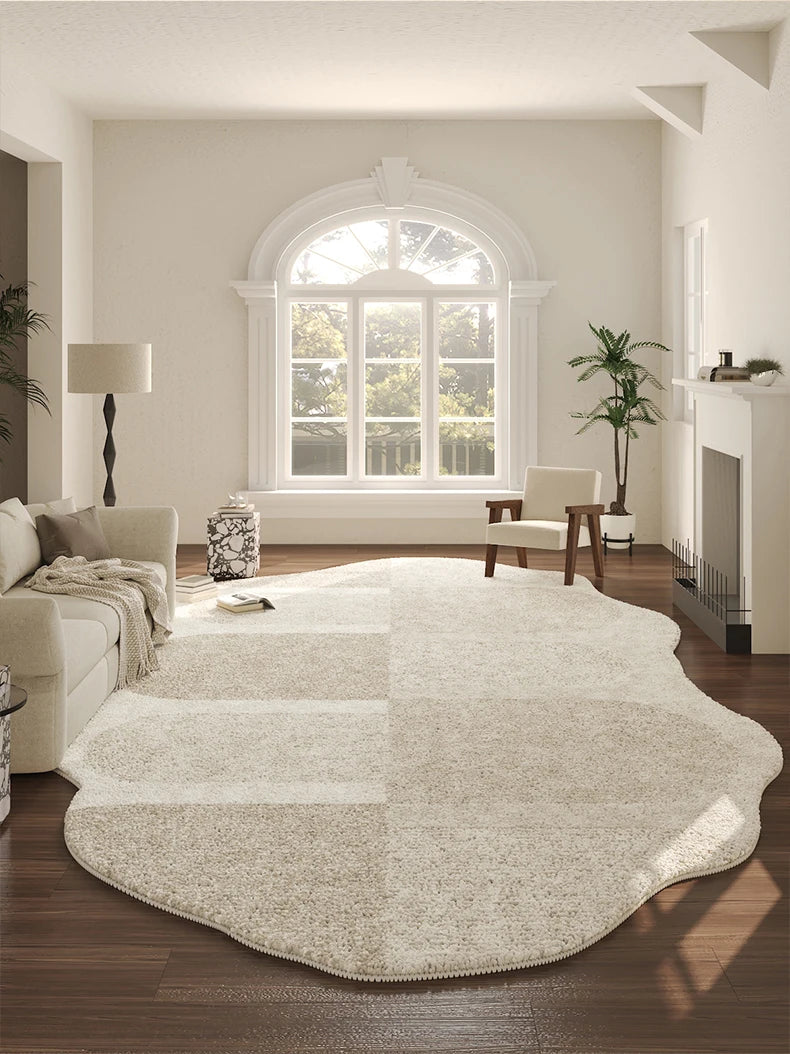 French Cream Style Carpets for Living Room Irregular Shape Bedroom Decor Line Carpet Fluffy Soft Plush Rug Thick Washable Mat