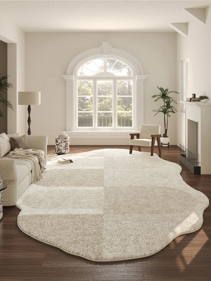 French Cream Style Carpets for Living Room Irregular Shape Bedroom Decor Line Carpet Fluffy Soft Plush Rug Thick Washable Mat