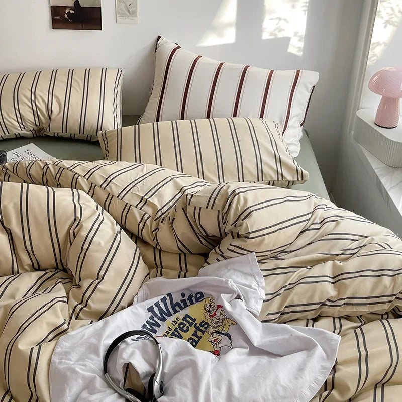 Queen/King Double Single Bed Stripe Bedding Comforter Set with Pillowcase bed sheet Single Full Size Bed Linen Duvet Cover Set