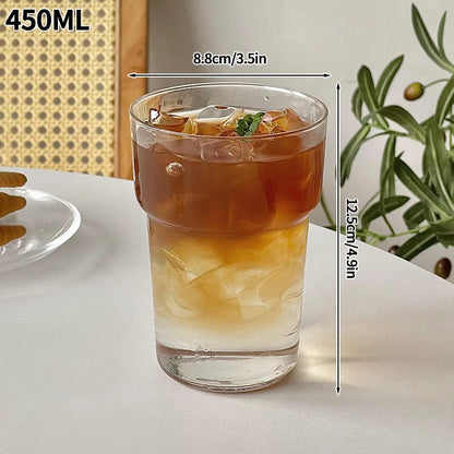 Transparent Coffee Cup, Japanese Style Glass Cup, Layered Cocktail Dessert Display Cup, Breakfast Milk Cup, 300ml Cold Drink Cup