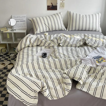 Queen/King Double Single Bed Stripe Bedding Comforter Set with Pillowcase bed sheet Single Full Size Bed Linen Duvet Cover Set