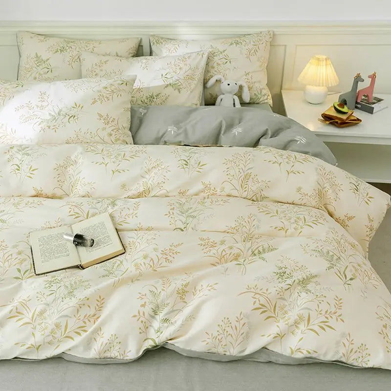 Grey Duvet Cover Set with Pillowcases Flat Sheet 2026 New Design Pink Plaid Home Hotel Single Queen Size Fashion Bedding Set