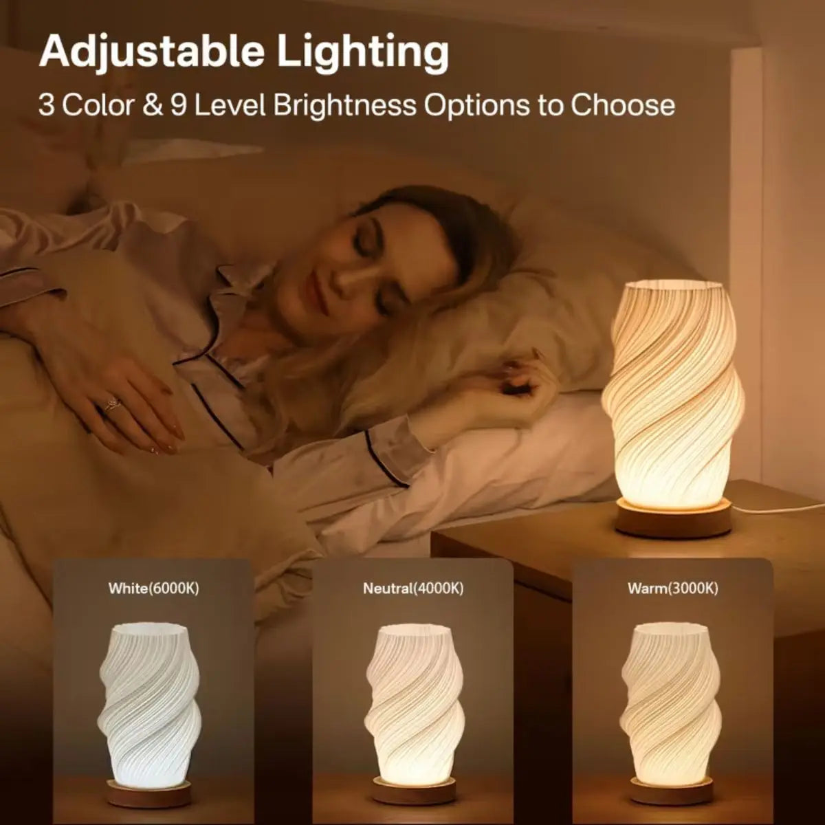 3D Printed Table Lamp USB Dimmable Twisted Texture Night