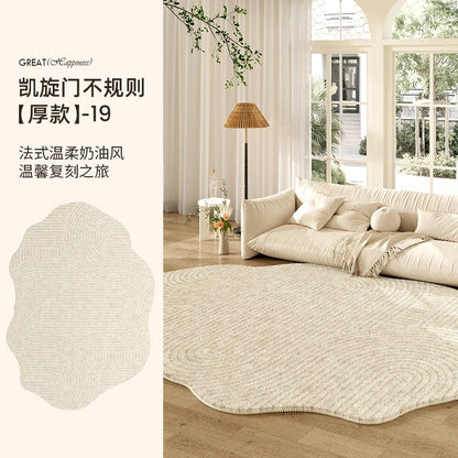 French Cream Style Carpets for Living Room Irregular Shape Bedroom Decor Line Carpet Fluffy Soft Plush Rug Thick Washable Mat