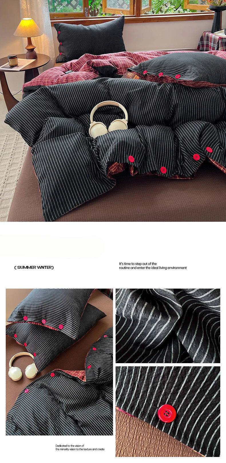 Japanese Simple Style 100% Washed Cotton Duvet Cover Set with Button Closure Durable Soft Bedding Set Bed Sheet Set Bed Linen