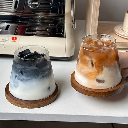 Transparent Coffee Cup, Japanese Style Glass Cup, Layered Cocktail Dessert Display Cup, Breakfast Milk Cup, 300ml Cold Drink Cup