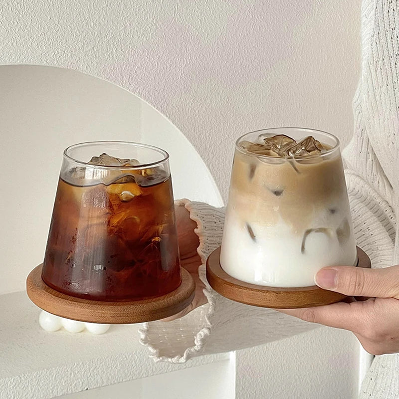 Transparent Coffee Cup, Japanese Style Glass Cup, Layered Cocktail Dessert Display Cup, Breakfast Milk Cup, 300ml Cold Drink Cup