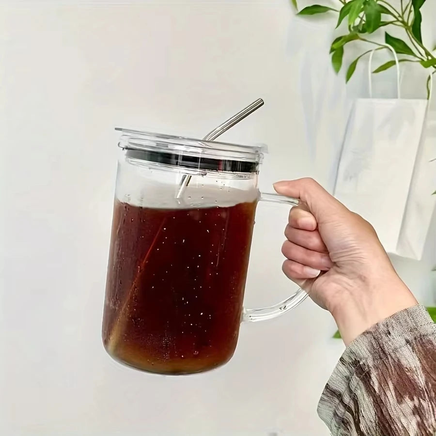 1L Large Capacity Glass Tumbler with Lid & Straw – Heavy-Duty Aesthetic Water Bottle