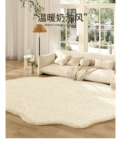 French Cream Style Carpets for Living Room Irregular Shape Bedroom Decor Line Carpet Fluffy Soft Plush Rug Thick Washable Mat