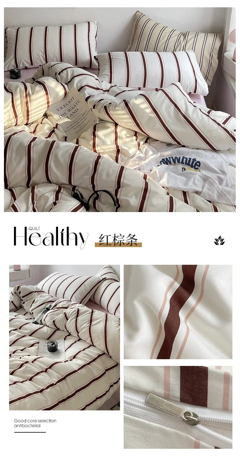Queen/King Double Single Bed Stripe Bedding Comforter Set with Pillowcase bed sheet Single Full Size Bed Linen Duvet Cover Set
