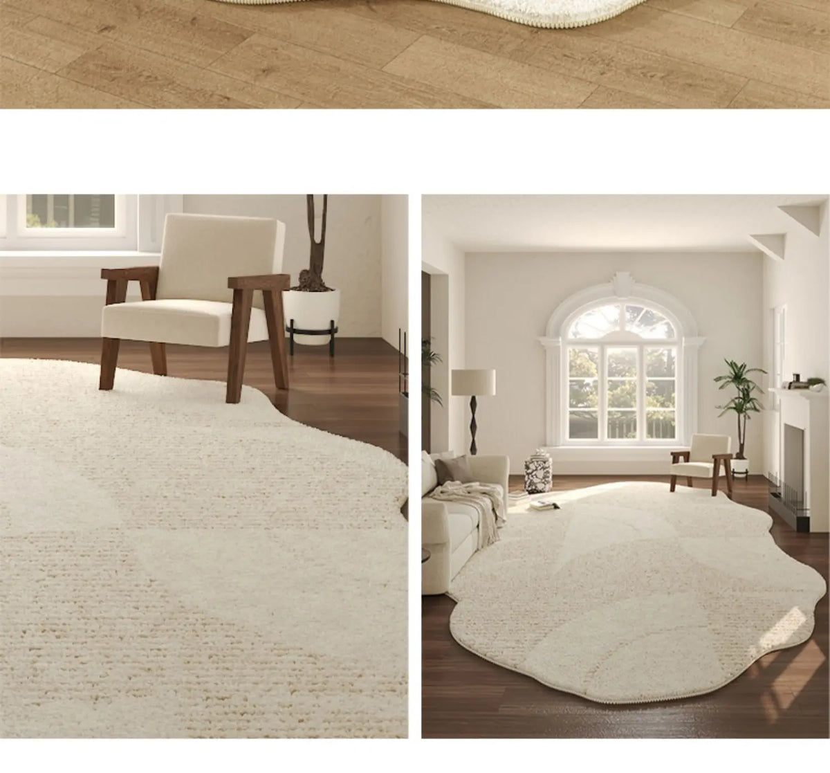 French Cream Style Carpets for Living Room Irregular Shape Bedroom Decor Line Carpet Fluffy Soft Plush Rug Thick Washable Mat