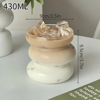 Transparent Coffee Cup, Japanese Style Glass Cup, Layered Cocktail Dessert Display Cup, Breakfast Milk Cup, 300ml Cold Drink Cup