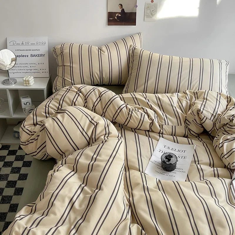 Queen/King Double Single Bed Stripe Bedding Comforter Set with Pillowcase bed sheet Single Full Size Bed Linen Duvet Cover Set