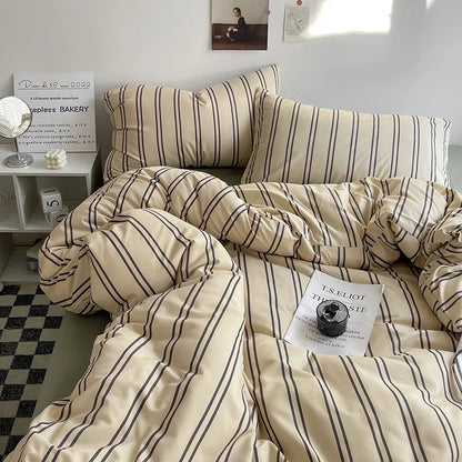 Queen/King Double Single Bed Stripe Bedding Comforter Set with Pillowcase bed sheet Single Full Size Bed Linen Duvet Cover Set