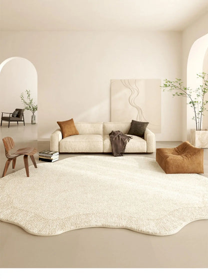 French Cream Style Carpets for Living Room Irregular Shape Bedroom Decor Line Carpet Fluffy Soft Plush Rug Thick Washable Mat