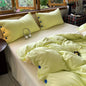 Japanese Simple Style 100% Washed Cotton Duvet Cover Set with Button Closure Durable Soft Bedding Set Bed Sheet Set Bed Linen
