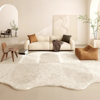 French Cream Style Carpets for Living Room Irregular Shape Bedroom Decor Line Carpet Fluffy Soft Plush Rug Thick Washable Mat