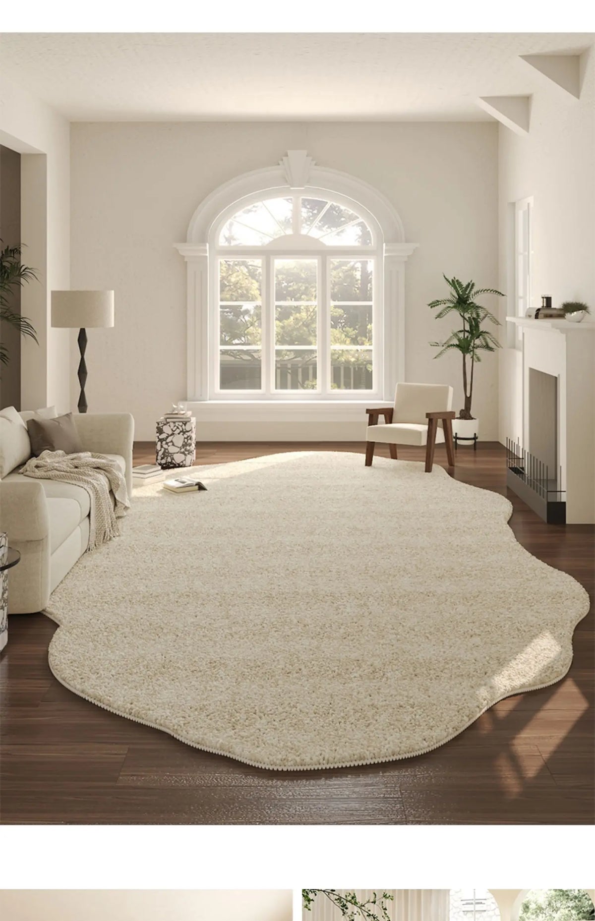 French Cream Style Carpets for Living Room Irregular Shape Bedroom Decor Line Carpet Fluffy Soft Plush Rug Thick Washable Mat