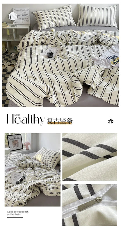 Queen/King Double Single Bed Stripe Bedding Comforter Set with Pillowcase bed sheet Single Full Size Bed Linen Duvet Cover Set